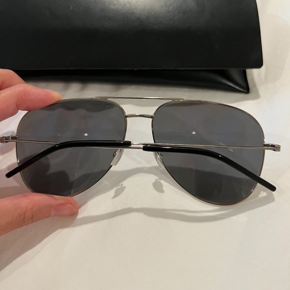 SAINT LAURENT CLASSIC SL11 AVIATOR SUNGLASSES WITH IRON BRIDGE - OXIDIZED SILVER - Picture 2 of 5